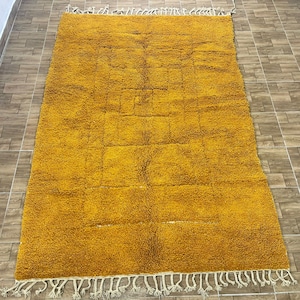 Yellow Moroccan rug Beni Ourain rug Handmade rug Custom Yellow rug Sheep Wool rug Abstract Yellow rug Plain rug Custom rug image 2