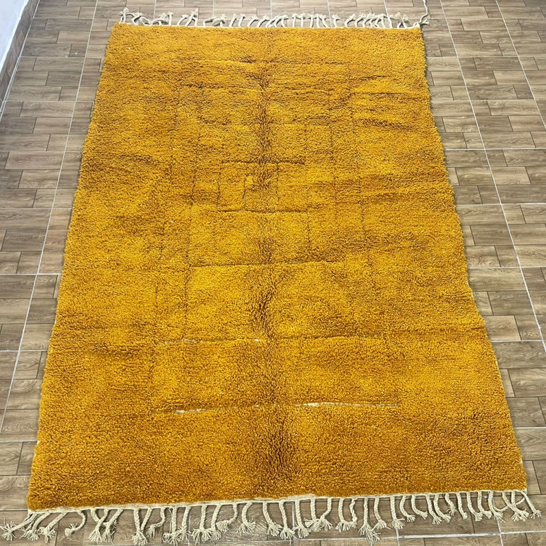 Yellow Moroccan rug Beni Ourain rug Handmade rug Custom Yellow rug Sheep Wool rug Abstract Yellow rug Plain rug Custom rug image 2