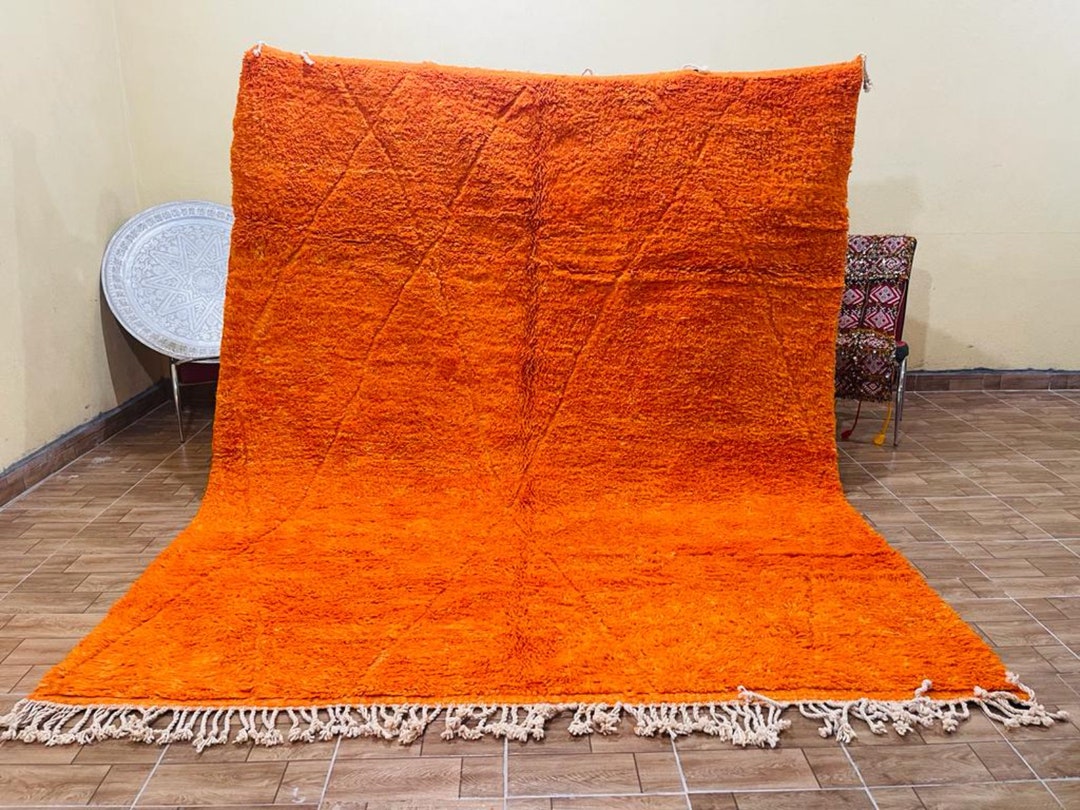 Orange Wool Rug, Abstract Rug, Berber Rug, Handmade Rug, Handwoven Rug