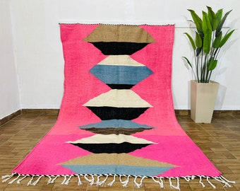 Kilim Moroccan Rug, Colorful Kilim Rug, Area Rug, Plain Rug, Berber Rug Green, Custom Flat Rug, Handmade Rug, Living Room Rug, bohemian rugs