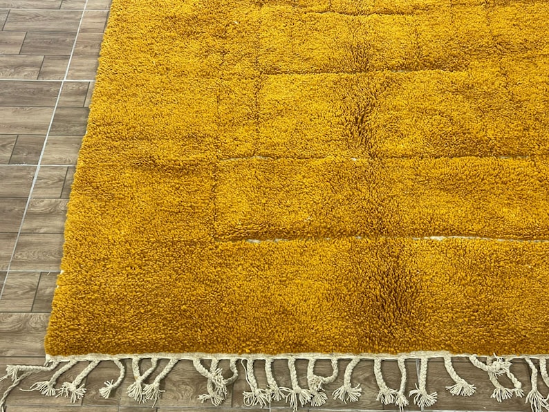 Yellow Moroccan rug Beni Ourain rug Handmade rug Custom Yellow rug Sheep Wool rug Abstract Yellow rug Plain rug Custom rug image 7