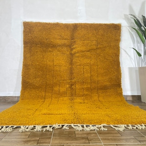Yellow Moroccan rug Beni Ourain rug Handmade rug Custom Yellow rug Sheep Wool rug Abstract Yellow rug Plain rug Custom rug image 1