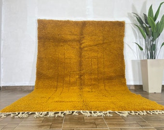 Yellow Moroccan rug - Beni Ourain rug - Handmade rug - Custom Yellow rug - Sheep Wool rug - Abstract Yellow rug - Plain rug - Custom rug