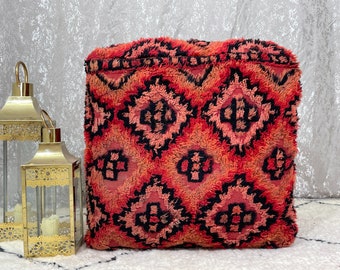 Moroccan Pouf, Berber Floor Cushion, Colorful Geometric Patterns, Wool Seat Cushion, Boho Seat Cushion, Beni Ourain, Handmade, floor pillow