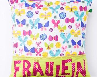 Cuddly pillow with names, butterflies