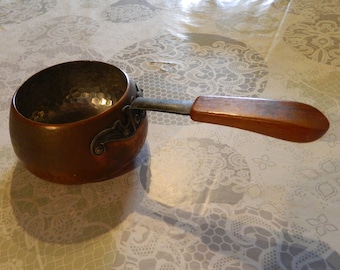 Vintage Copper Fondue Pot with Wooden Handle, Swiss Made Copper Saucepan with no lid from the 1970&#39;s