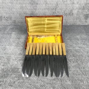 12 table knives, cutlery knives, french knives, flatware cutlery, French knife, Vintage French, table decoration, inoxydable gift set