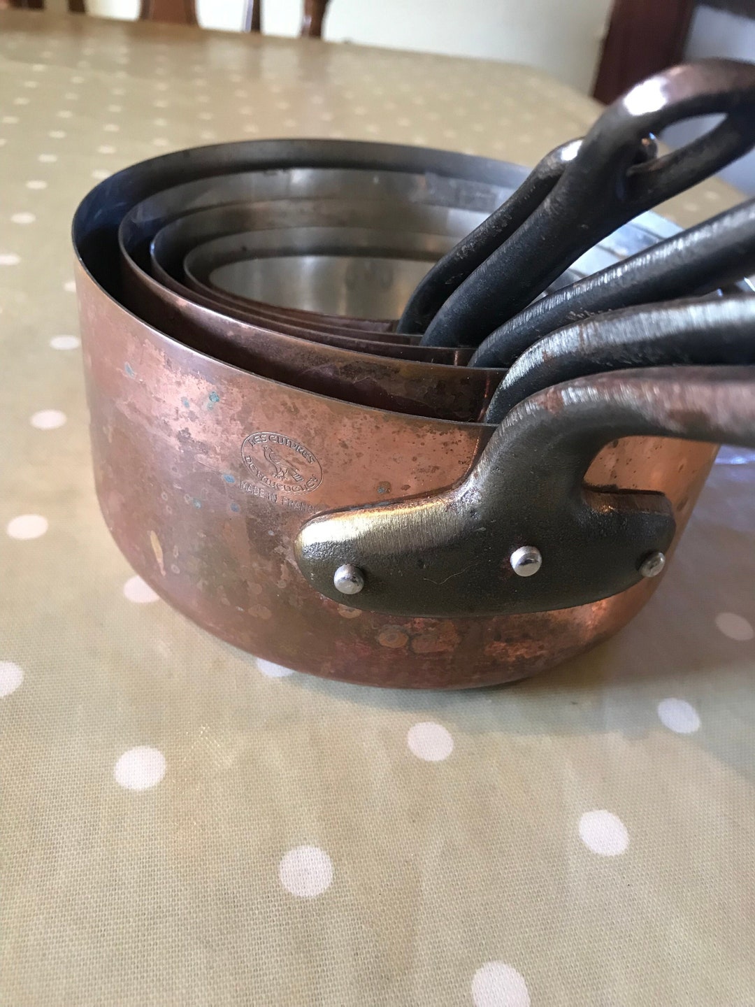 5 casseroles en cuivre estampillées françaises, casseroles en acier inoxydable les cuivres de