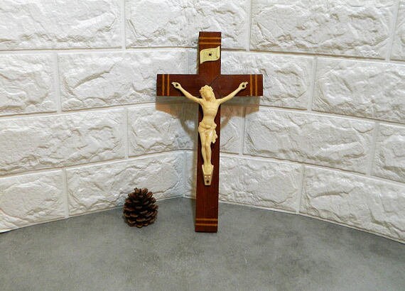 Croix Ancienne, Antique Crucifix Antique, Religieux, Croix Religieuse, en Bois, Mural Ancien, L'égli