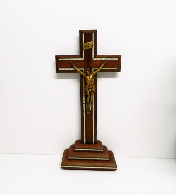 Crucifix Vintage, Croix Religieux Crucifix en Bois, Mural, de Religieuse, Église Catholique, Art Jés