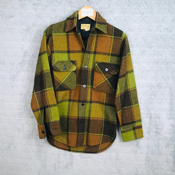 Fox Knapp Wool Green Check Plaid Men's Shirt Jacket XS 1960s/70s