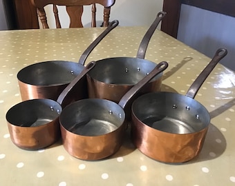 5 französische Töpfe und Pfannen aus Kupfer, Kochtöpfe aus Edelstahl, hergestellt in Frankreich, Landküche