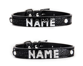 Schwarzes Hundehalsband mit Namen | Namenshalsband