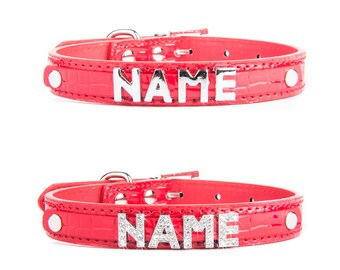 Red Dog collar with names | Name Collar