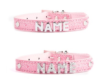 Pink dog Collar with names | Name Collar