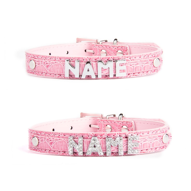 Pinkes Hundehalsband mit Namen Namenshalsband Bild 1