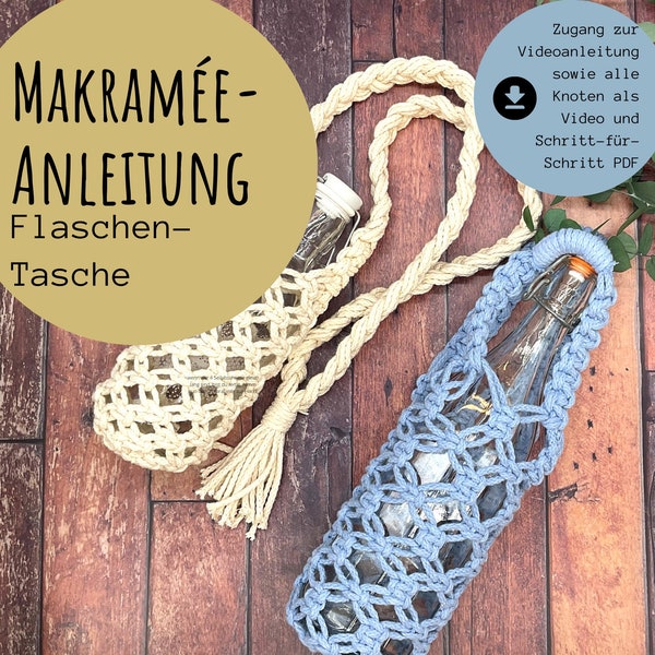 Macrame bottle bag DIY video instructions 2 variants | Bottle pocket for water bottle, thermos flask, coffee to go mug, gift