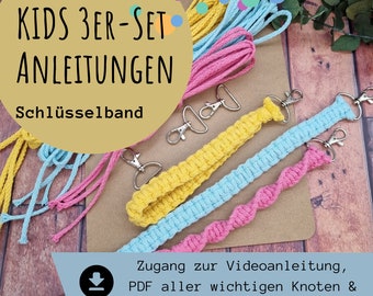 Makramee Bastelset Kinder | Makramee Schlüsselanhänger Anleitung Video | 3er Set Makramee DIY Schlüsselanhänger| Makramee Anleitung Download