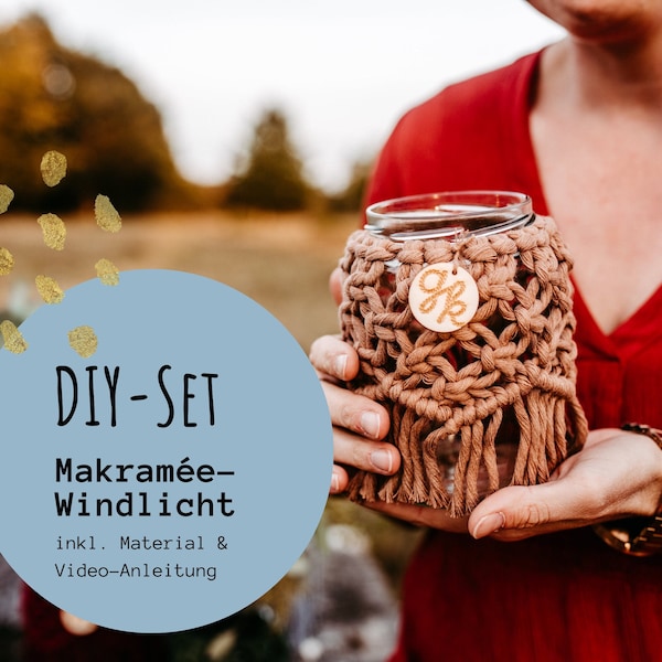 Makramée Windlicht DIY Kit | DIY Set Makramée-Windlicht  zum selber knüpfen inkl. Video-Anleitungen und allem Zubehör