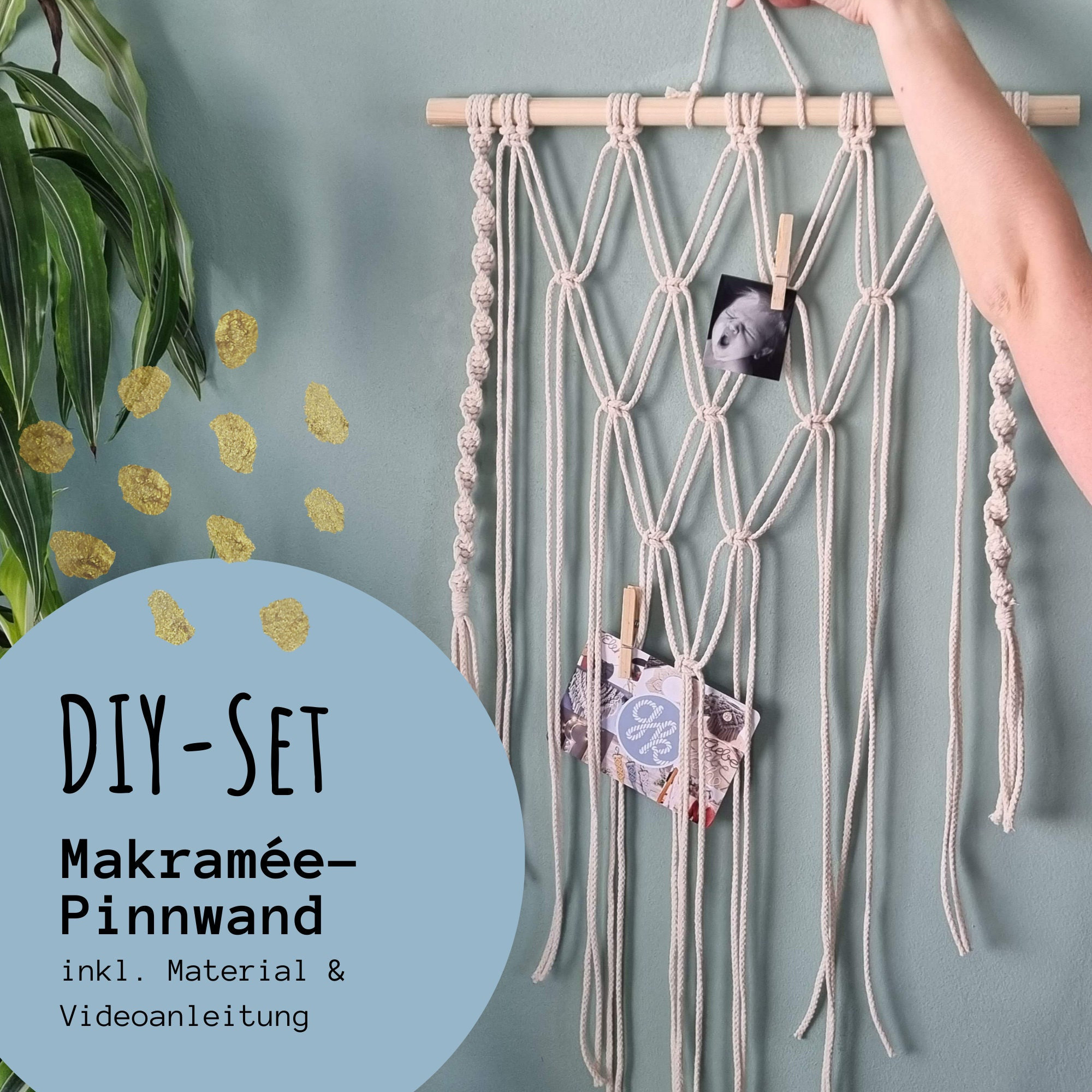 LadjproR Boho fotowand, collage met houten klemmen, handgemaakte macramé-fotolijstwand met franjes, boho-wanddecoratie voor woondecoratie, slaapkamer