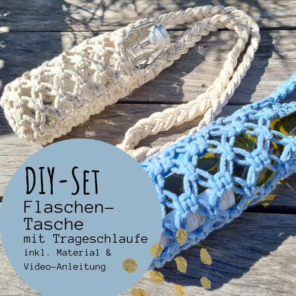 Makramee Tragetasche DIY-Kit mit Videoanleitung | Makramee Tasche für Weinflasche, Bottlebag, Thermoskanne ,Hülle Trinkflasche