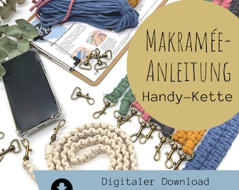 Macrame instructions for mobile phone chain | Macrame tutorial for mobile phone strap | Learn macrame with a cross knot | Make your own macrame mobile phone chain | DIY PDF