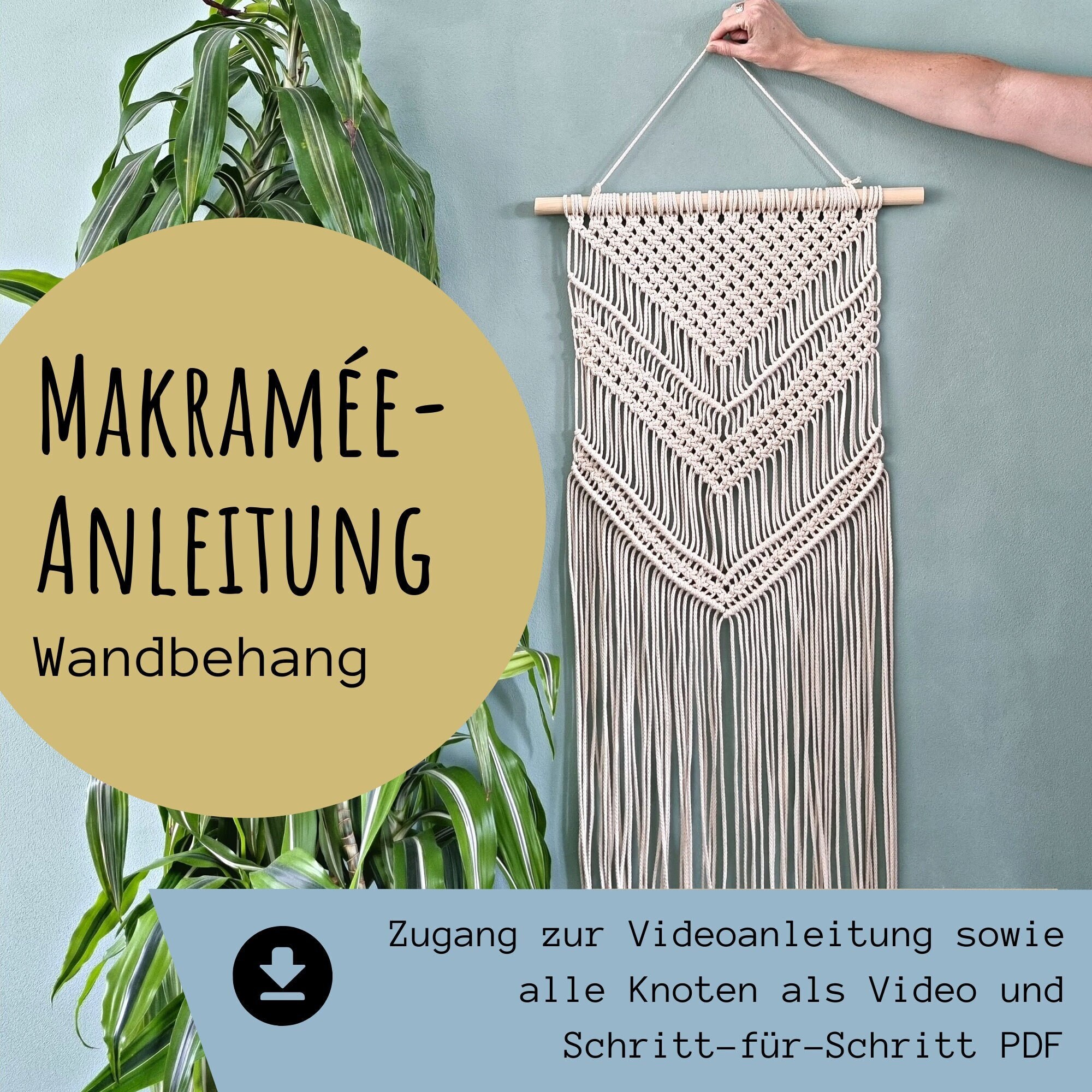 DIY Macramé Wall Hanging Video Tutorial | Boho Deco Wall Decoration Self-Weave with Video Tutorial Living Room Decoration Vintage