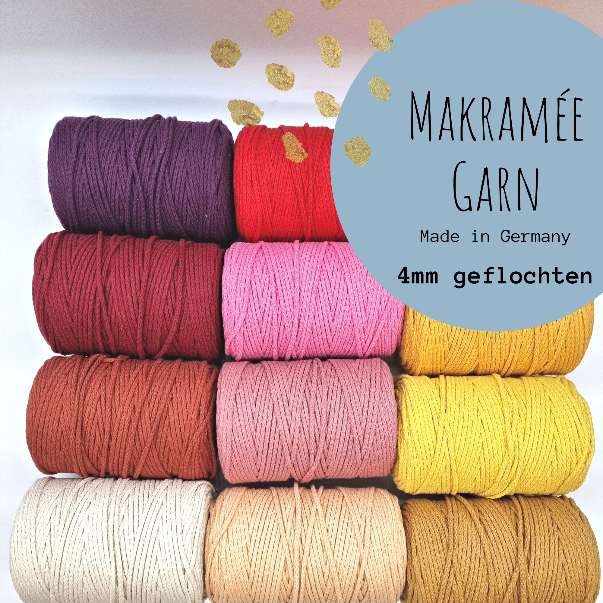 Macrame yarn 4 mm braided | 100% cotton, Made in Germany 200 m, perfect for beginners