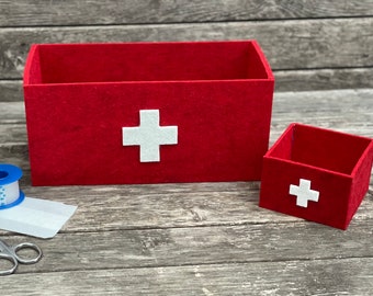 2er Set Medizin-Box / Medikamentenaufbewahrung in rot meliert