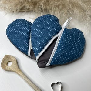 Ofenhandschuhe 2er Set jeansblau mit weißen Punkten | Handgemachte Topfhandschuhe Baumwolle | Hitzeschutz | Küchenaccessoire | Geschenkidee