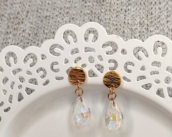 Piccoli orecchini pendenti, orecchini di cristallo, orecchini minimalisti, orecchini d'oro, orecchini piccoli, regali di San Valentino da donna