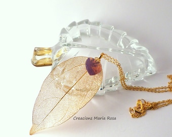 Gold Filigree Leaf Pendant with Swarovski