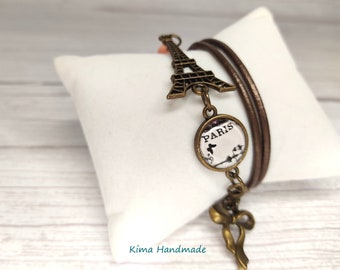 Leren wikkelarmband, armband met vintage afbeelding, armband met snorren, kerstcadeauarmband voor dames, handgemaakte armband