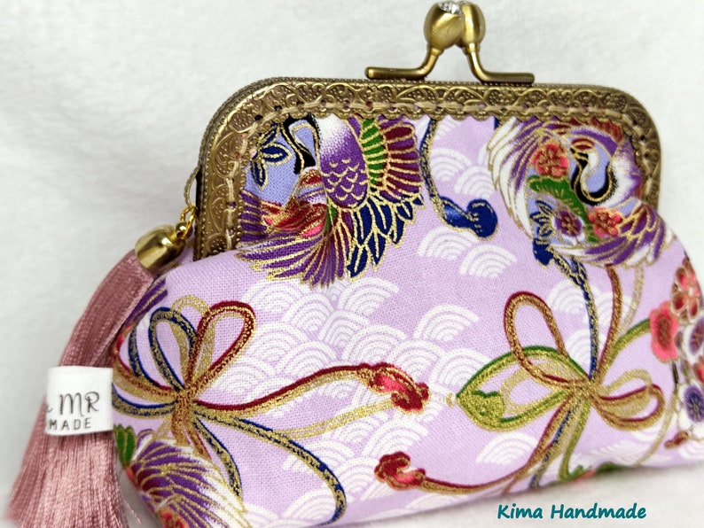 Japanese style printed purse, purses with mouthpiece, handmade wallets, mother's day gift, gift for women, coin holder image 9