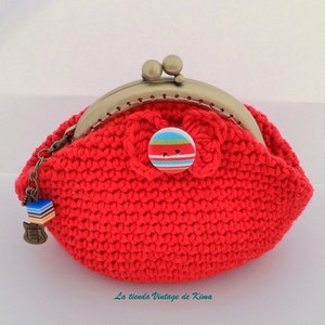 Monedero ganchillo color rojo,monedero con boquilla,cartera roja de hilo,monedero para mujer, portamonedas,monedero hecho a mano para regalo imagen 1