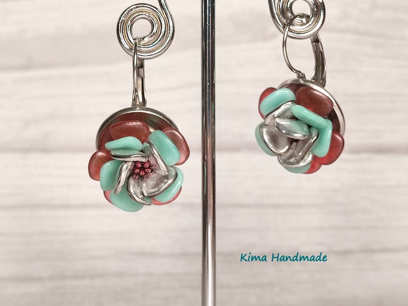 floral earrings, dangling earrings, stainless steel earrings, gift earrings for women, handmade earrings, Christmas gift earrings image 2