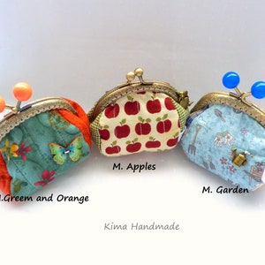 アップルプリントの財布、フラップ付き小銭入れ、手作りの布製財布、女性用財布ギフト、小銭入れ、小さな財布