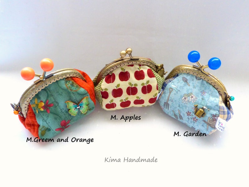 handmade cloth purse purse with mouthpiece Wallet with apple print coin carrier small purse gift woman wallet