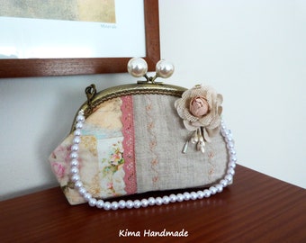 Bridal bag, perfect guest handbag, small nozzle bag, bag with beaded handle, handmade bag, party clutch