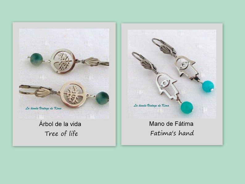 Boucles d'oreilles arbre de vie, boucles d'oreilles main de Fatima, boucles d'oreilles acier inoxydable, boucles d'oreilles pendantes, boucles d'oreilles agate, boucles d'oreilles femme, boucles d'oreilles longues image 1