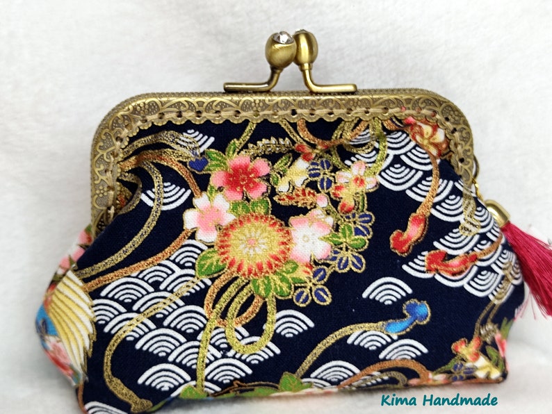 Japanese style printed purse, purses with mouthpiece, handmade wallets, mother's day gift, gift for women, coin holder image 5