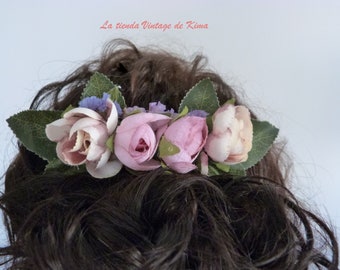 Peigne avec quatre roses pour mariée, coiffure mauve, coiffure nuptiale, coiffure de demoiselles d'honneur, peigne bohème, peigne fait main