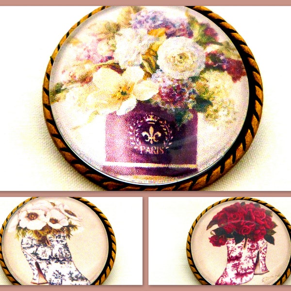 Broche camafeo vintage, broche con imagenes flores, broche estilo antiguo, broche redondo de bronce, broche hecho a mano,