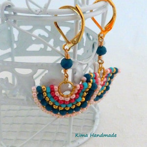 small fan earrings, colorful earrings, boho earrings, hippie earrings, earrings for women fashion earrings, blue rose gold earrings image 5