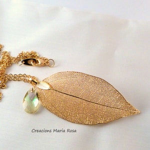 Gold Filigree Leaf Pendant with Swarovski Bild 6