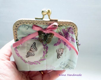 Fabric purse with mouthpiece, purse with butterflies, gift for her, gift for women, handmade purse for girl, purse for wife