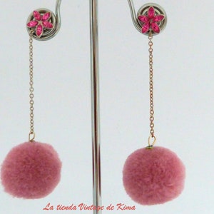 Pendientes largos con borlas rosa palo, aretes regalo mujer Navidad, aretes color rosa, aretes regalo para ella, pendientes elegante mujer imagen 2