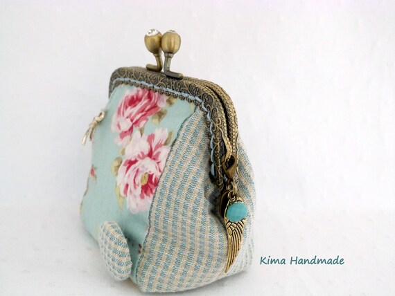 Monedero tela con boquilla monedero hecho a mano monedero azul y rosa cartera con boquilla portamonedas de tela moncedero regalo mujer Etsy Espana