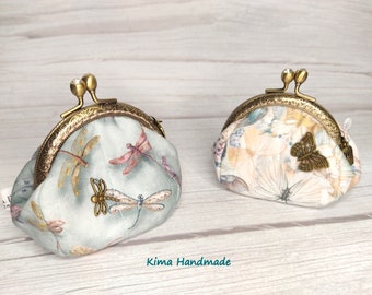 Small fabric coin purse with a flap, butterfly print coin purse, dragonfly print coin purse, women's gift wallet, coin purse