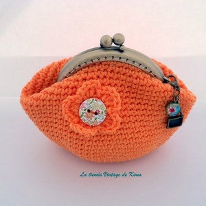 Monedero ganchillo color naranja, monedero con boquilla para mujer, monedero bombonera, cartera regalo cumpleaños, cartera hecha a mano imagen 1